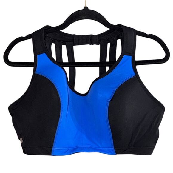 LIVI Active Women's Plus Size Blue & Black Strappy Back Sports Bra Size 42DD - Picture 1 of 5